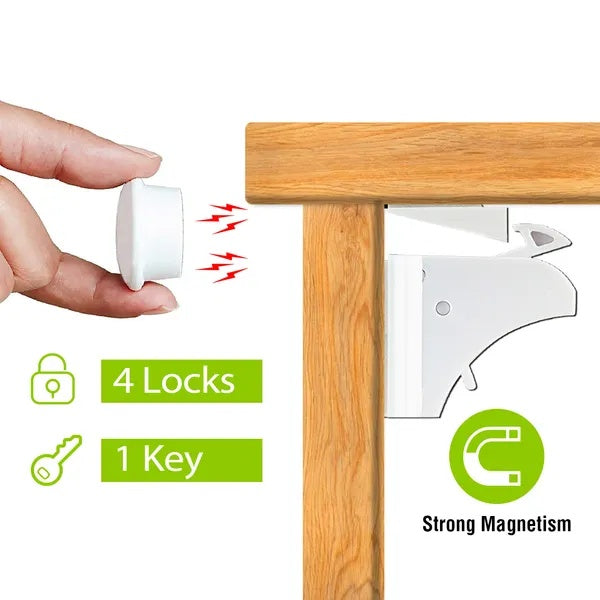 4Pcs Magnetic Cabinet Locks Child Safety Drawer Locks Adhesive Baby