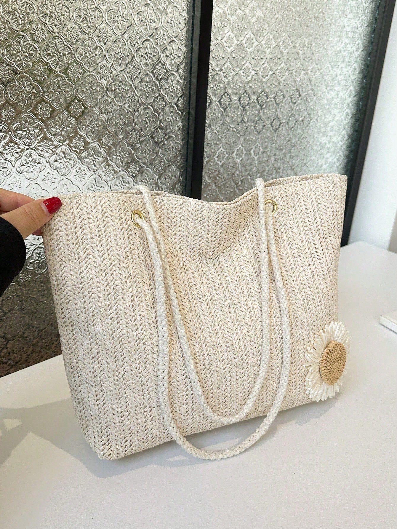 Women's Large Capacity Shoulder Bag New Style Fashion Korean Style Woven Handbag Student Tote Bag