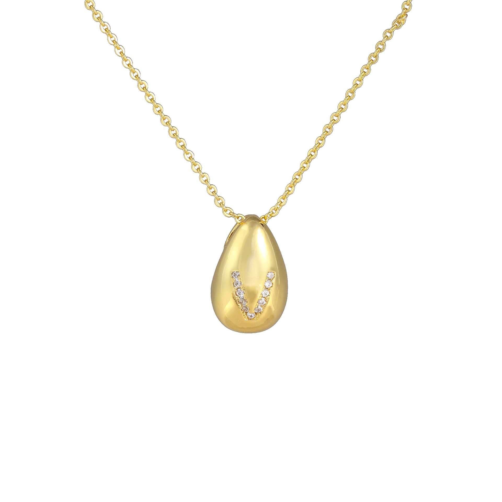 Glossy Water Drop 26 English Letter Pendant Copper-plated Gold Simple Pendant Female