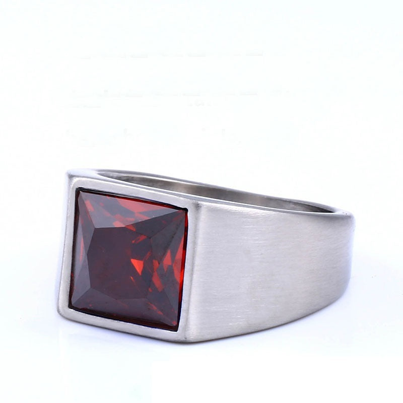 Korean Style Simple Gemstone Stainless Steel Ring