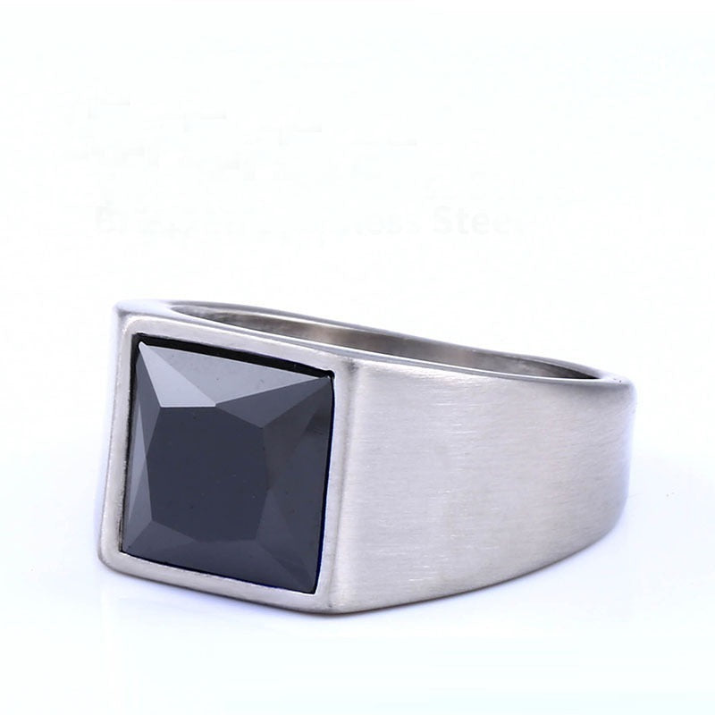 Korean Style Simple Gemstone Stainless Steel Ring