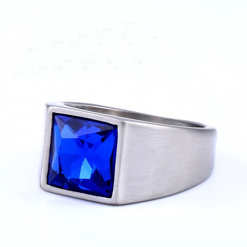 Korean Style Simple Gemstone Stainless Steel Ring