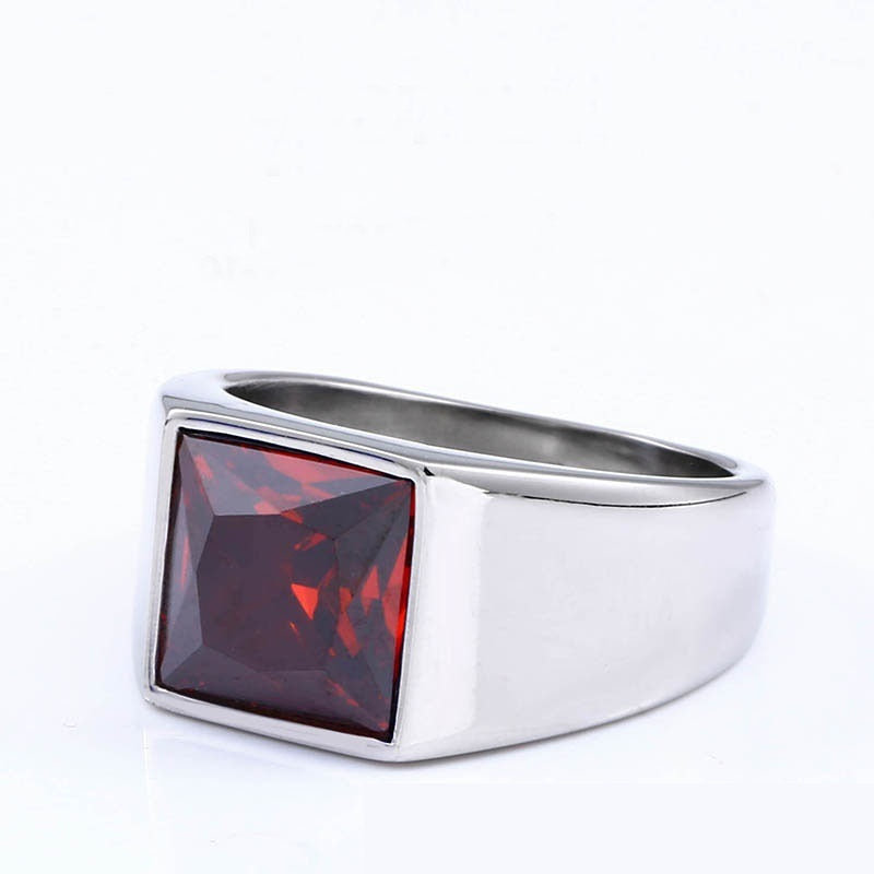 Korean Style Simple Gemstone Stainless Steel Ring