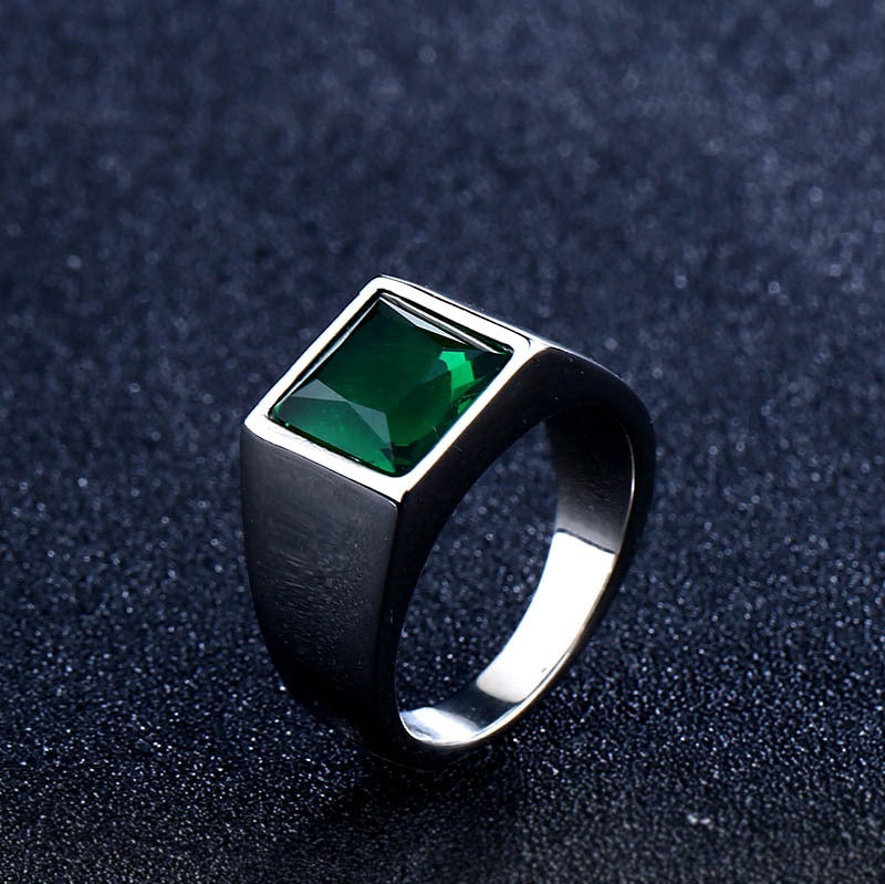 Korean Style Simple Gemstone Stainless Steel Ring