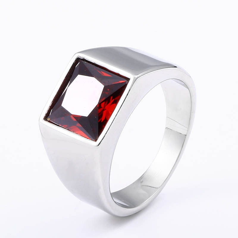 Korean Style Simple Gemstone Stainless Steel Ring