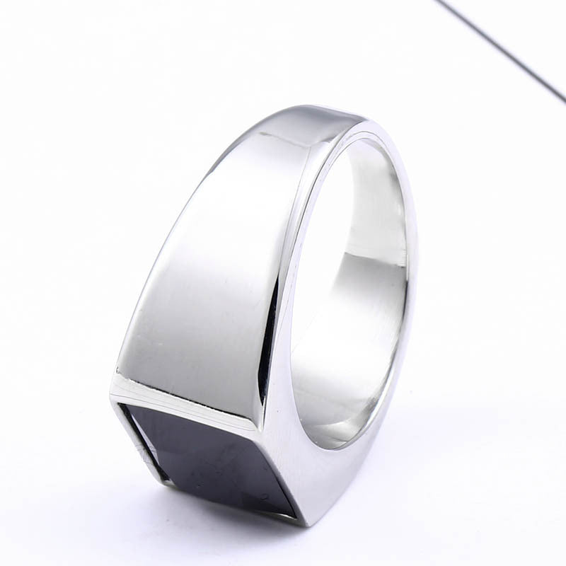 Korean Style Simple Gemstone Stainless Steel Ring