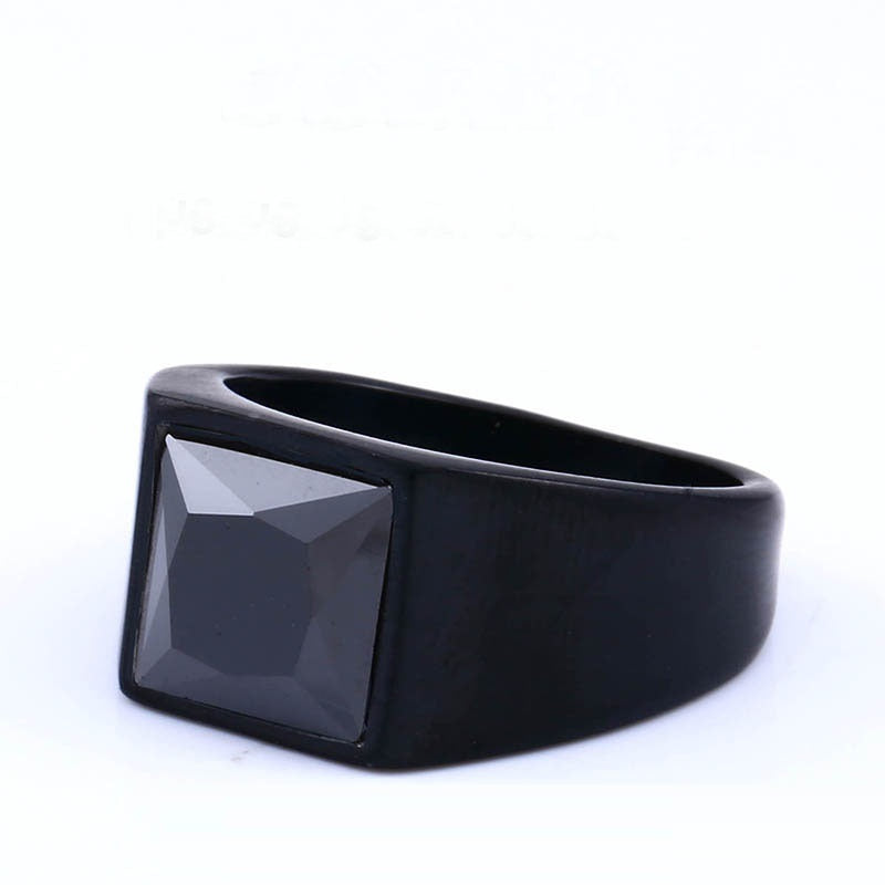 Korean Style Simple Gemstone Stainless Steel Ring