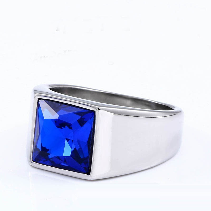Korean Style Simple Gemstone Stainless Steel Ring