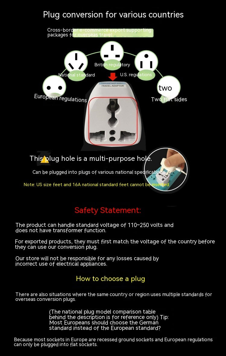 Pure Copper Global Travel British Standard European Standard Adapter American Standard To Australian Standard To German Standard Conversion Plug