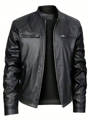 Men's Stand-up Collar Leather Jacket Business Casual Jacket