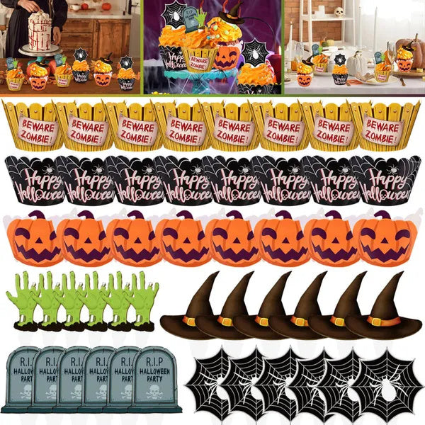 48 Pcs Halloween Cupcake Toppers Wrappers Spider Web Pumpkin Zombie Disposable Artistic Bake Paper Cups For Halloween Theme Party Kitchen Cupcake Baking Supplies