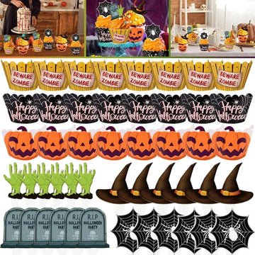 48 Pcs Halloween Cupcake Toppers Wrappers Spider Web Pumpkin Zombie Disposable Artistic Bake Paper Cups For Halloween Theme Party Kitchen Cupcake Baking Supplies
