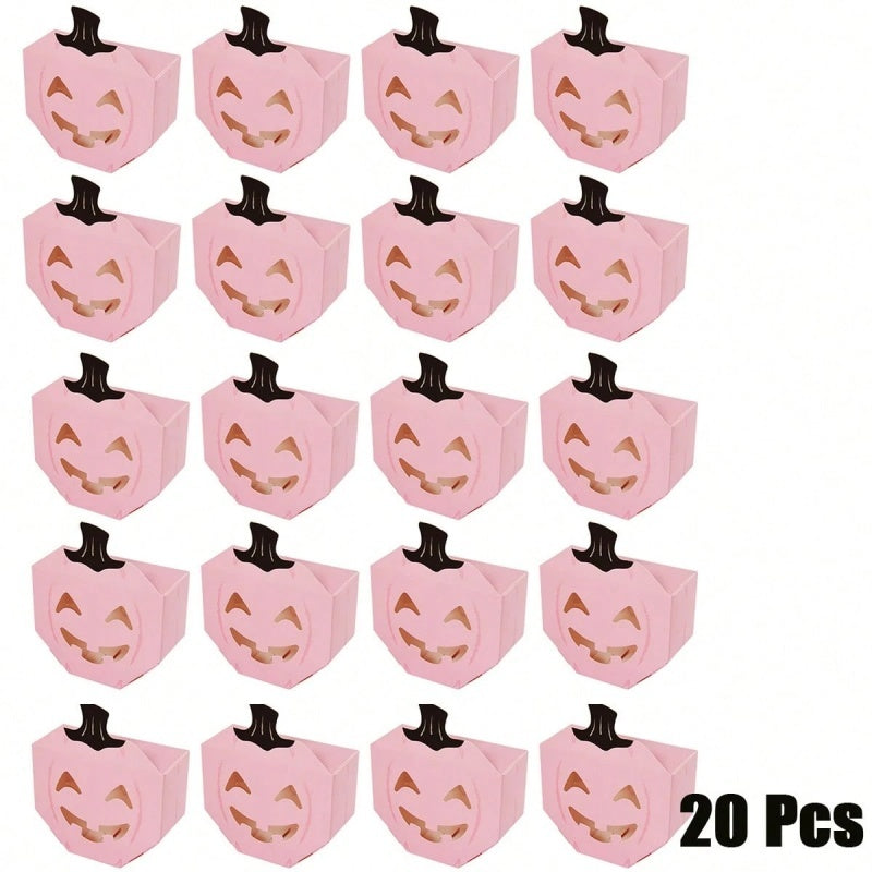 20 PcsPink Halloween Gift Boxes Pumpkin Shaped Treat Boxes Square Favor Wrapping Boxes Halloween Party Favor Supplies For Indoor Home Holiday Party Thanksgiving Decorations