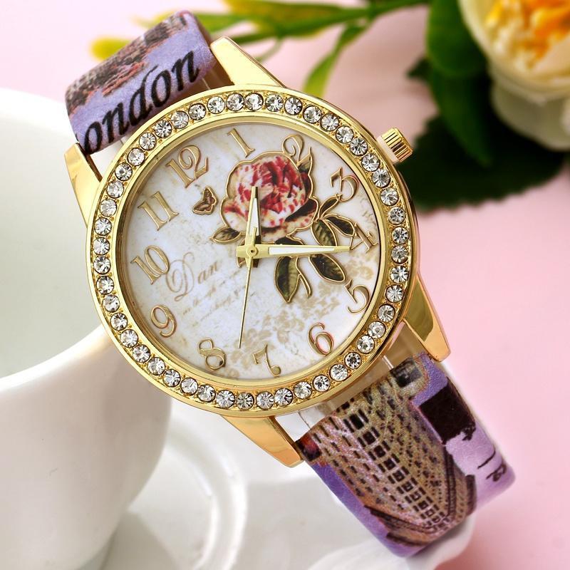 Chinese style flower pattern ladies quartz watch