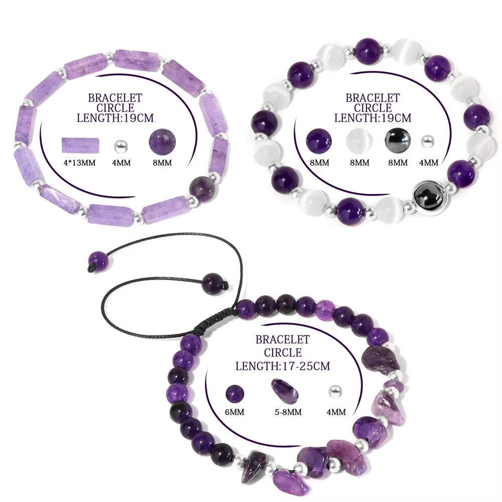 3Pcs/Set Body-Purifying Amethyst Bracelet for Weight Loss, Yoga, and Meditation - Healing Stone Jewelry for Women and Men