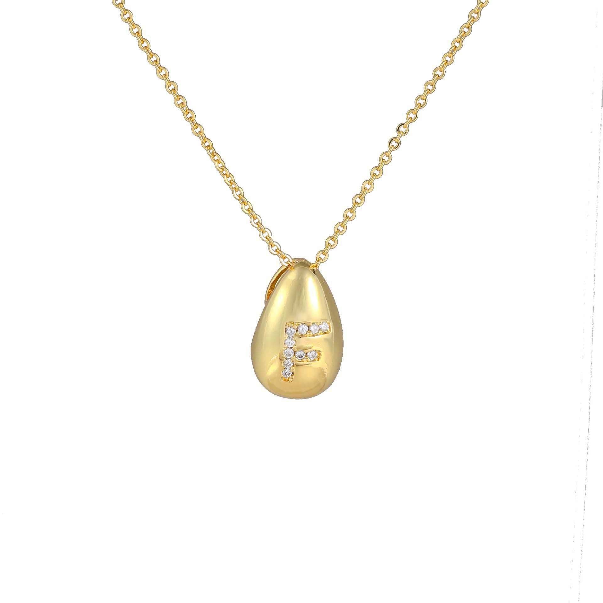 Glossy Water Drop 26 English Letter Pendant Copper-plated Gold Simple Pendant Female