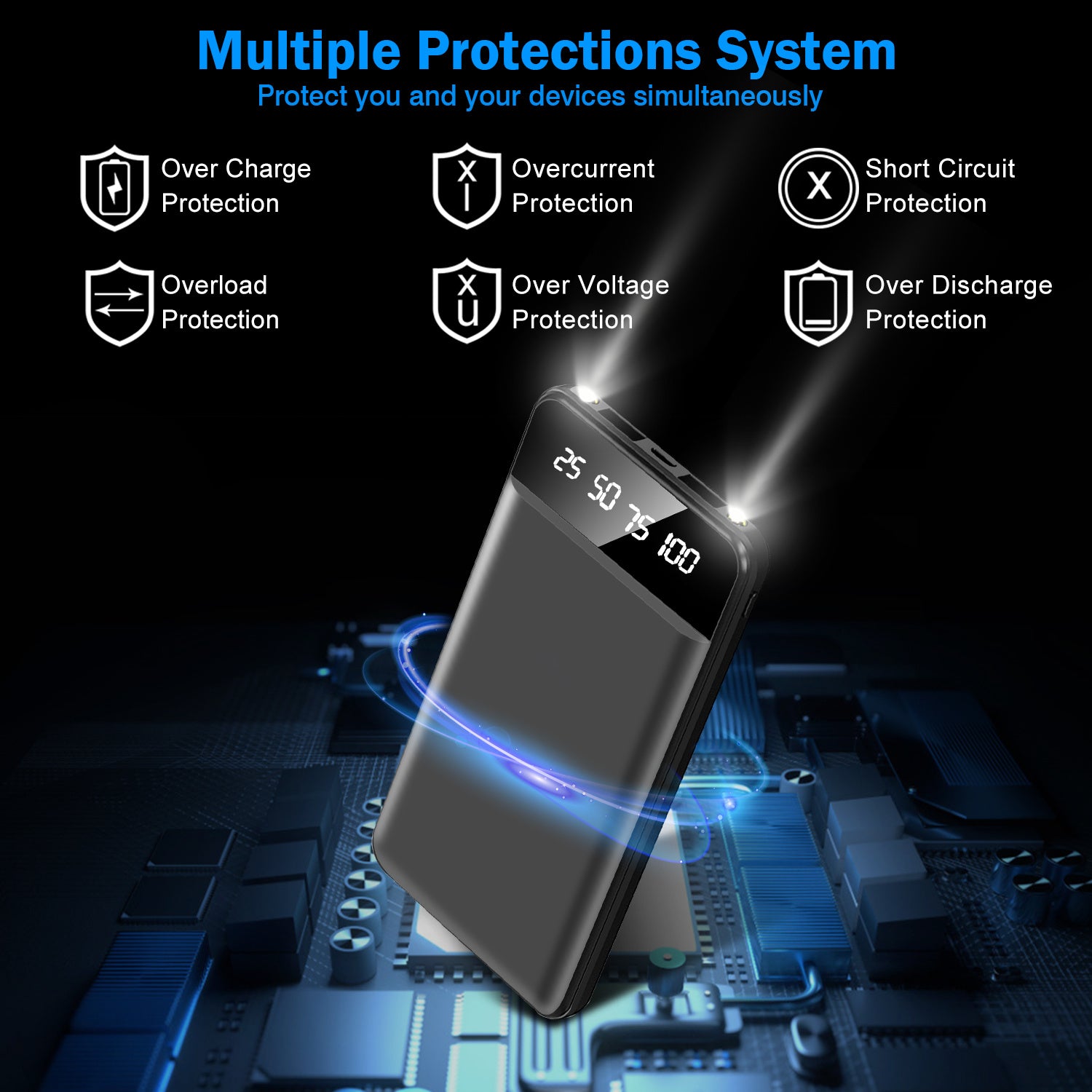 1Pc 10000mAh Power Bank Portable Ultra Slim Charger External Battery Pack With 2 USB Output Ports Charging Cable LED Flashlight Compatible With IOSPhone 15 And More