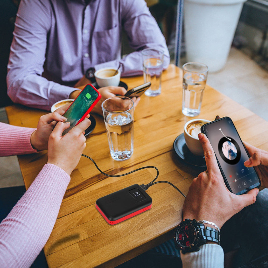 1Pc 1W MAh Portable Power Bank External Battery Pack Charger Dual USB Charge Interface With LCD Display Flashlight Type C Micro USB Lightning Input