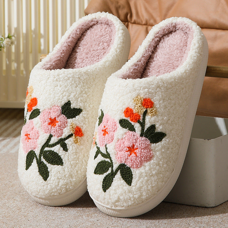 Warm Indoor Comfortable Colorful Flowers Cotton Slippers