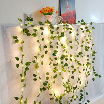 LED Green Leaf Copper Wire Lighting Chain Indoor Room Decoration