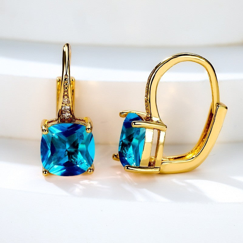 Square Zircon Inlaid Ear Hook Korean Style Fashion All-matching