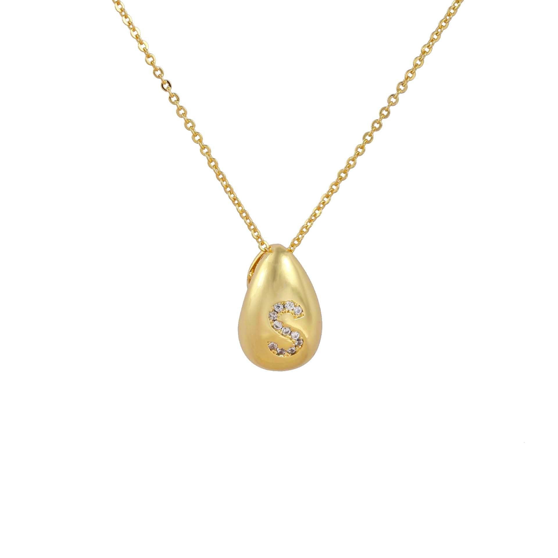Glossy Water Drop 26 English Letter Pendant Copper-plated Gold Simple Pendant Female