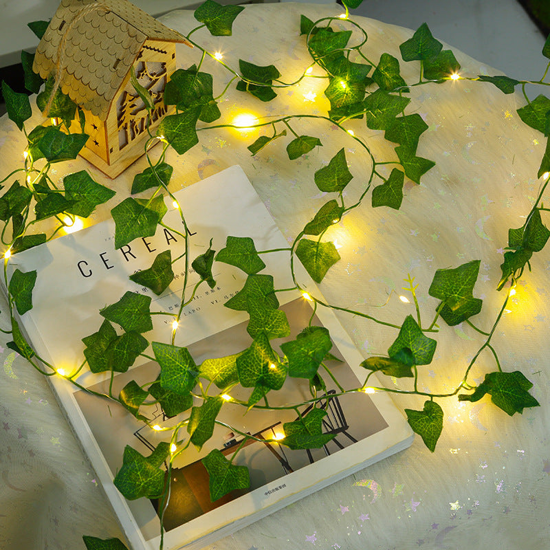 LED Green Leaf Copper Wire Lighting Chain Indoor Room Decoration
