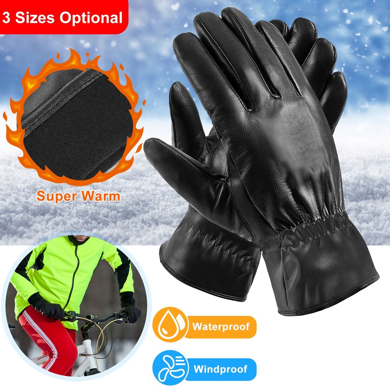 1Pair Unisex Leather Winter Warm Gloves Outdoor Windproof Soft Gloves Cycling Skiing Running Cold Winter Gloves