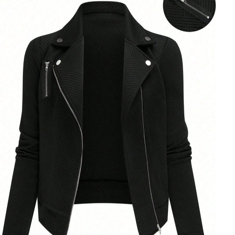 Women's Oblique Zipper Fastener Decoration Slim Casual Jacket