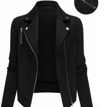 Women's Oblique Zipper Fastener Decoration Slim Casual Jacket