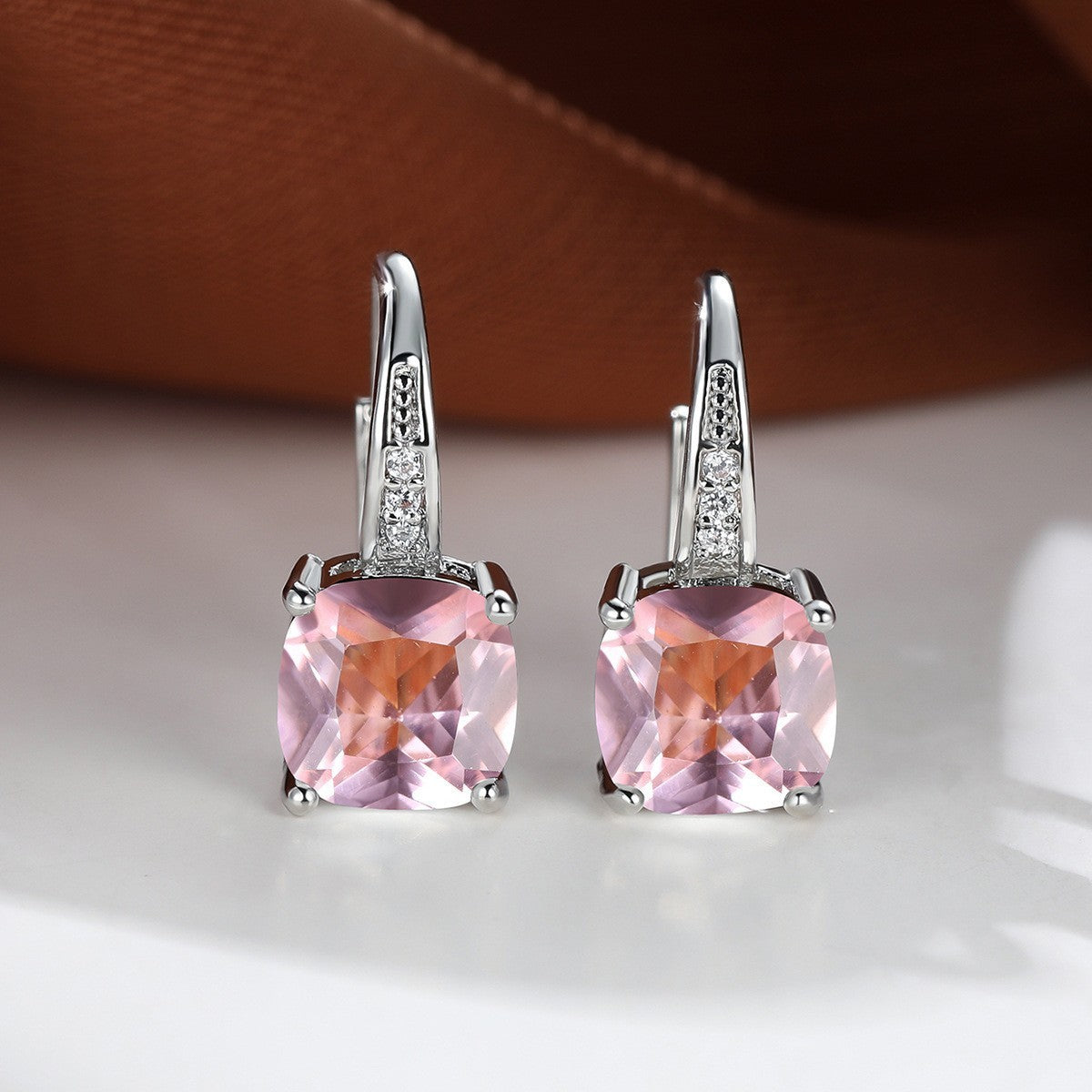 Square Zircon Inlaid Ear Hook Korean Style Fashion All-matching