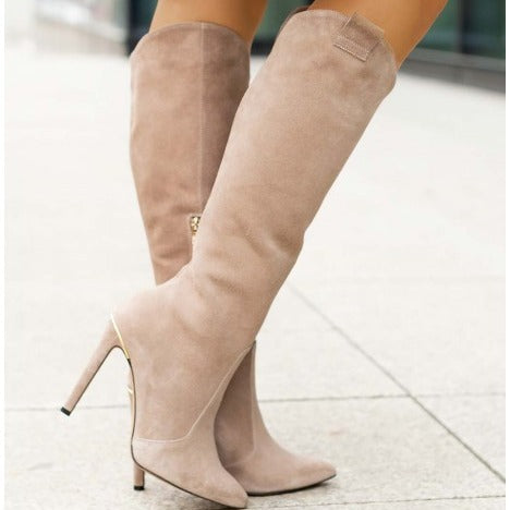 Autumn And Winter Stiletto Pointed High Heel Suede Long Canister Boots