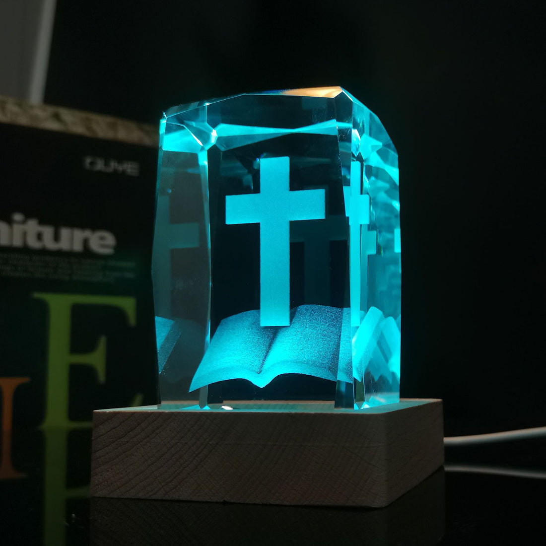 Cross Crystal Inner Carving Home Decoration Luminous Crystal Crafts Commemorative Gift Factory Wholesale