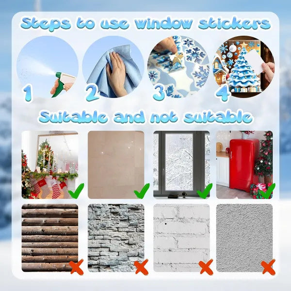 9 Sheets Christmas Window Clings Blue Theme Santa Claus Reindeer Snowman Snowflake Pattern Window Decal Reusable Double Sided Static Stickers For Holiday Winter Xmas Party Decoration
