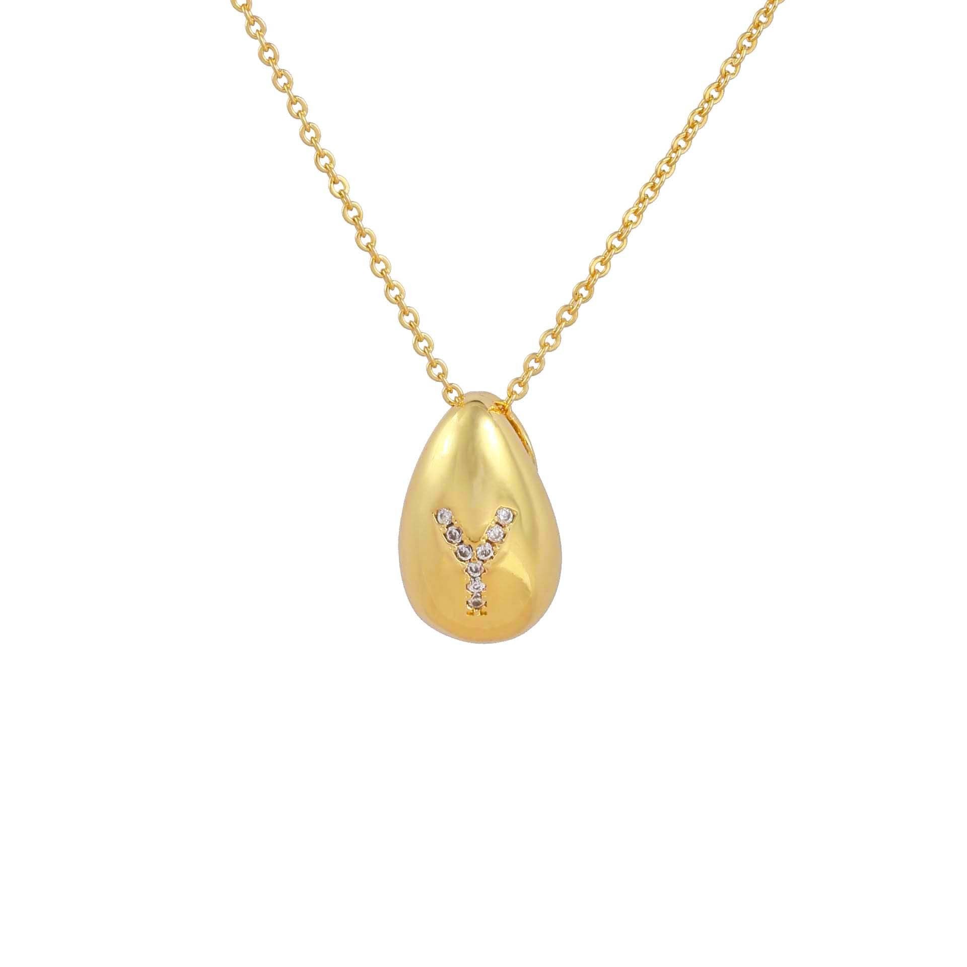 Glossy Water Drop 26 English Letter Pendant Copper-plated Gold Simple Pendant Female