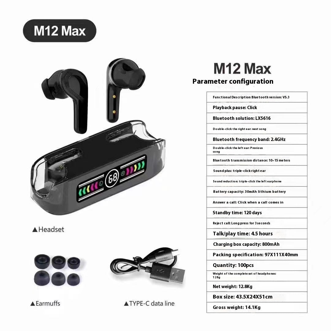 M12 MAX Wireless Bluetooth Headset Digital TWS