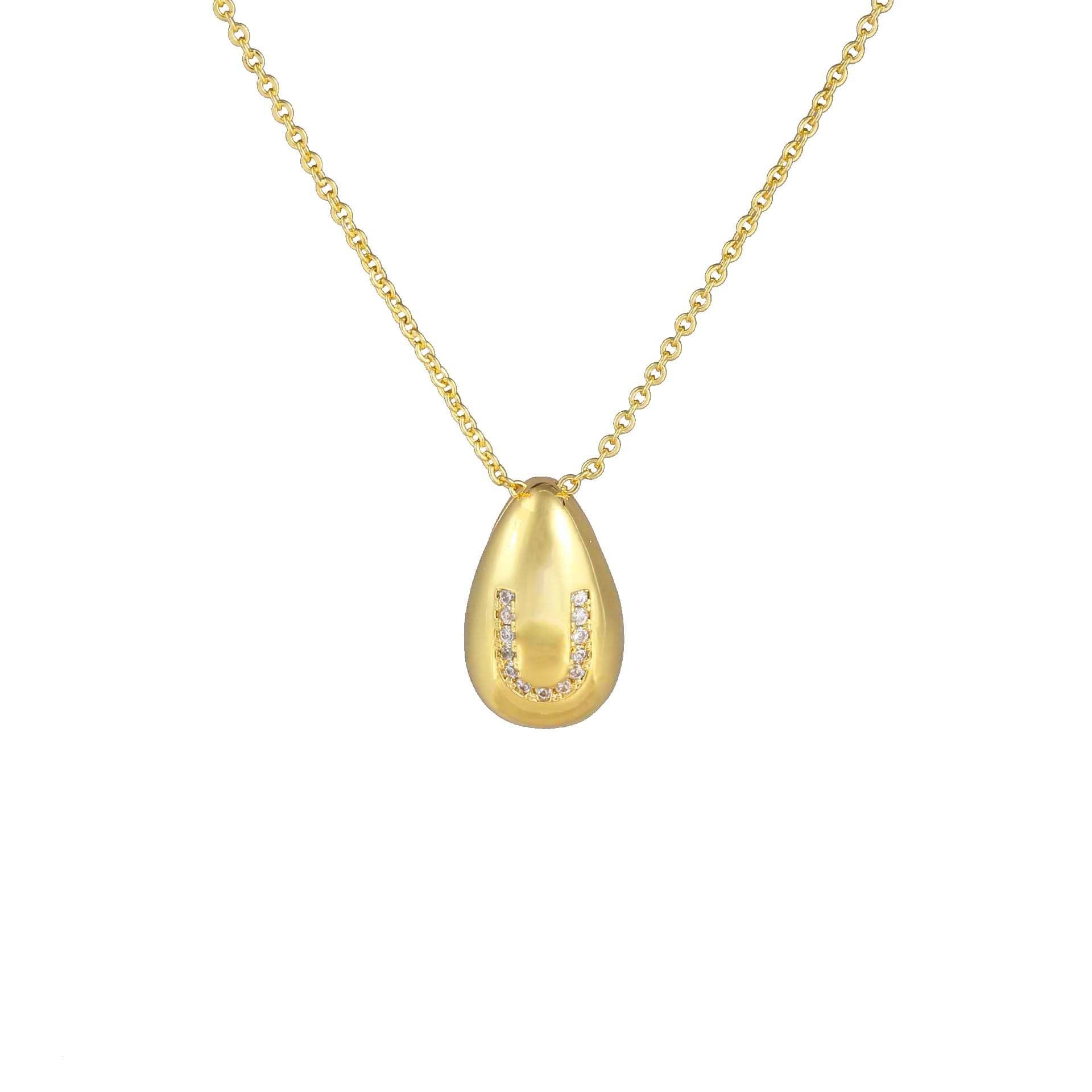 Glossy Water Drop 26 English Letter Pendant Copper-plated Gold Simple Pendant Female