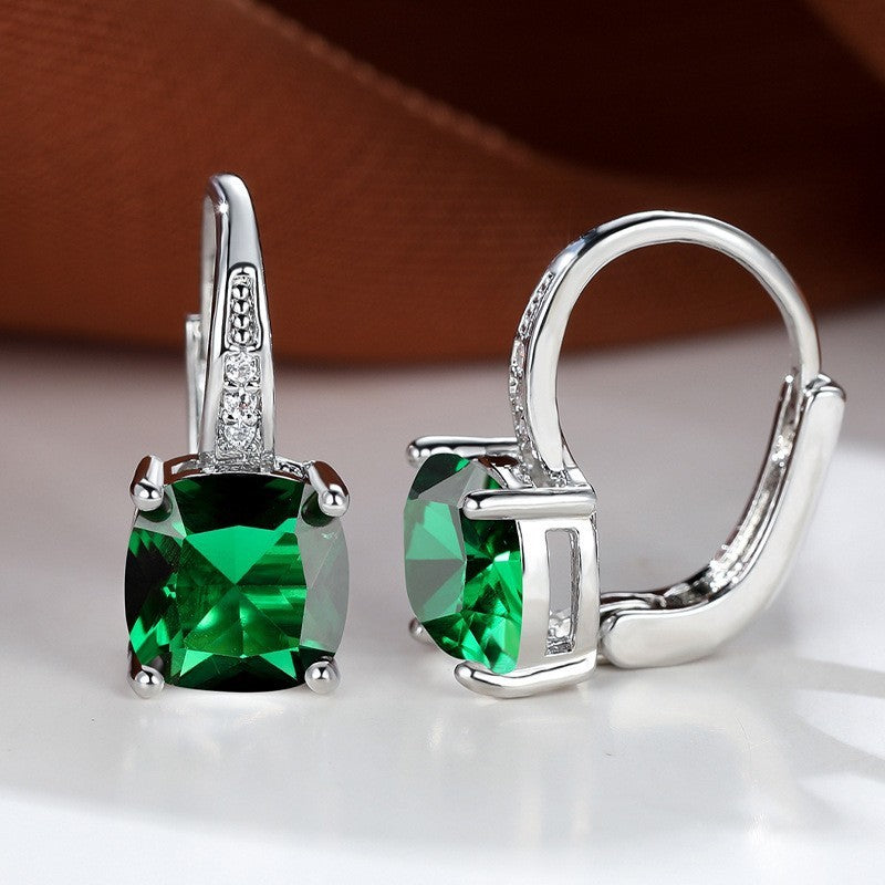 Square Zircon Inlaid Ear Hook Korean Style Fashion All-matching