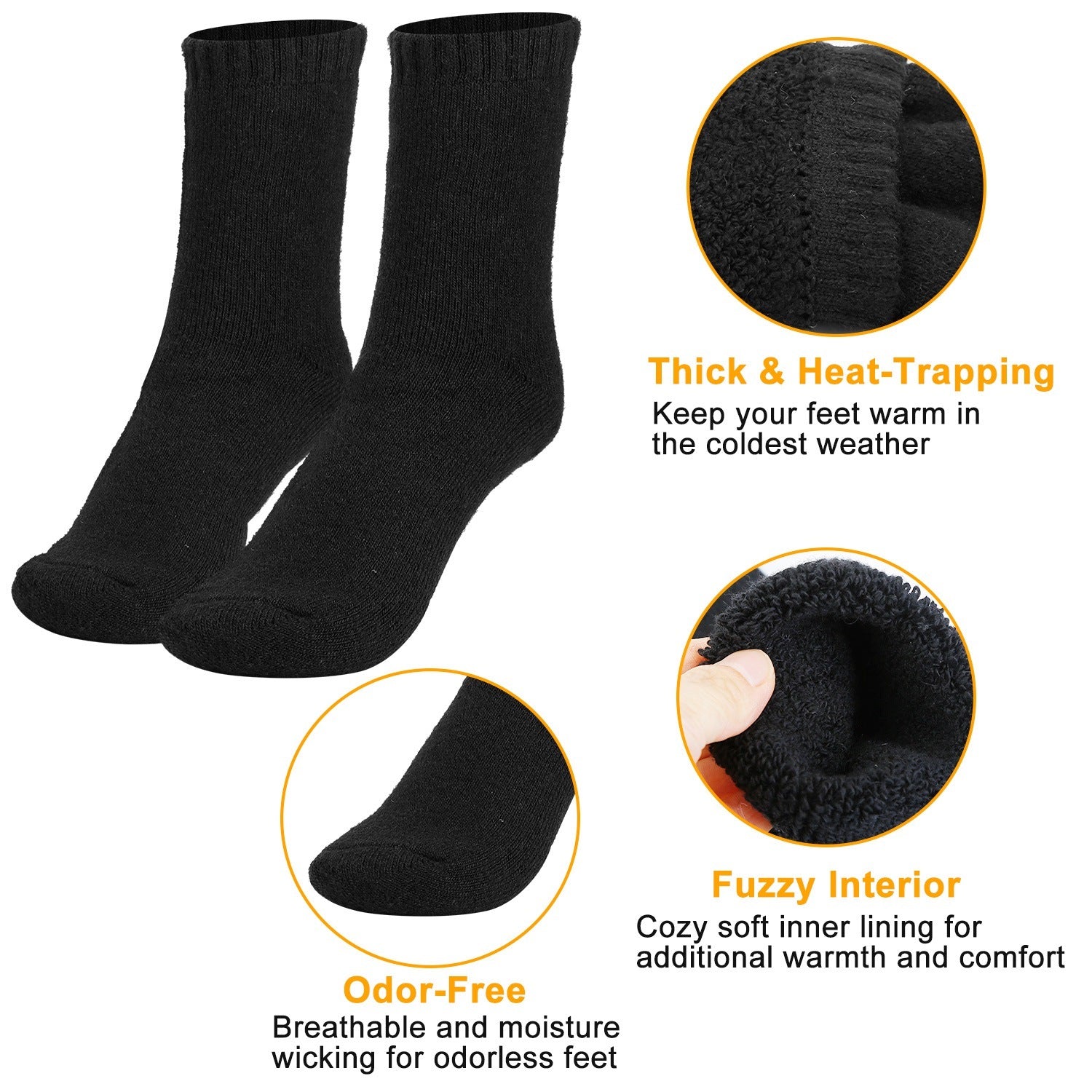 3 Color Options -- 3 Pairs Men Warm Wool Socks Soft Cozy Winter Thermal Socks For Men Thick Heat-Trapping Moisture Wicking Socks Indoor Outdoor