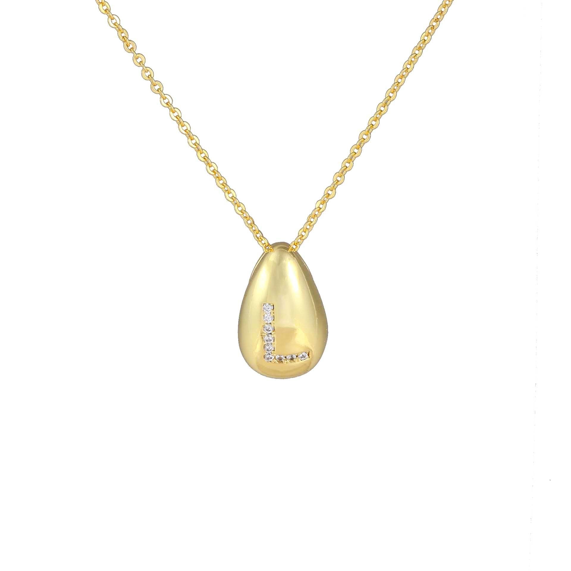 Glossy Water Drop 26 English Letter Pendant Copper-plated Gold Simple Pendant Female