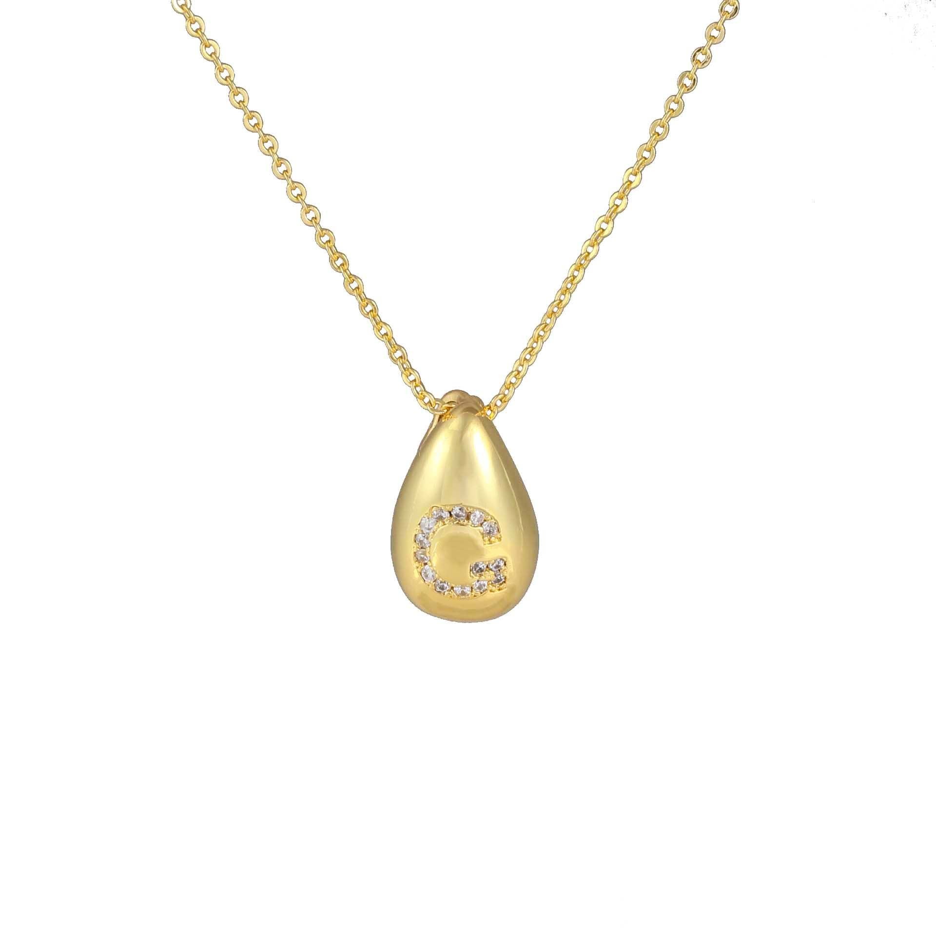 Glossy Water Drop 26 English Letter Pendant Copper-plated Gold Simple Pendant Female