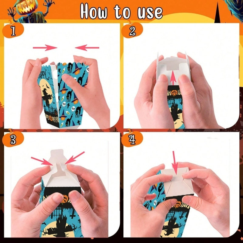 12 Popcorn Boxes Ghost Bat Halloween Party Movie Night Gift Supplies Snack Boxes Disposable Paper Containers With Blood Handprint Decorations