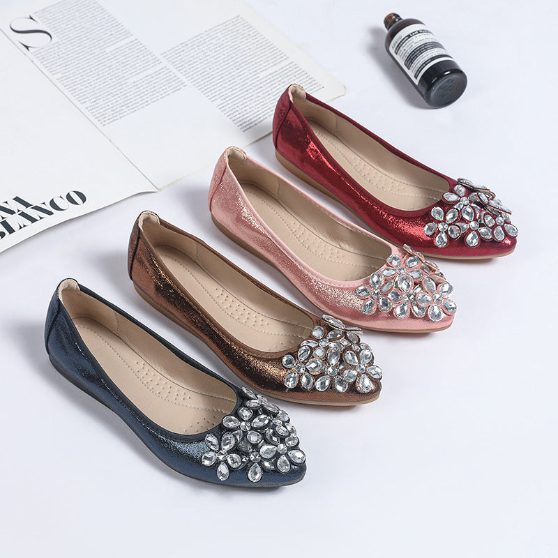New Bow Pointed Low-cut Rhinestone Pumps