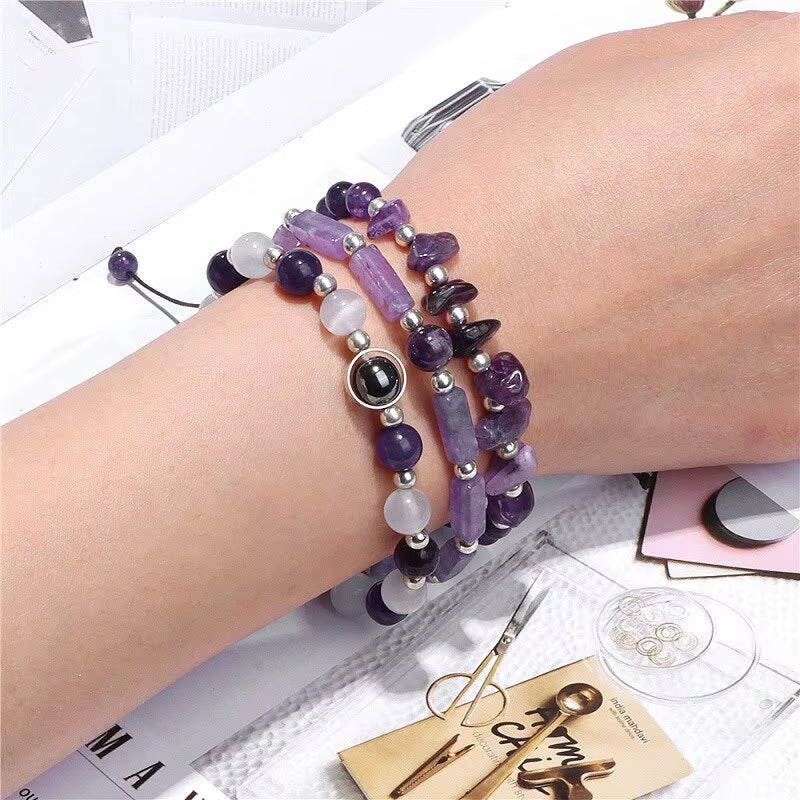 3Pcs/Set Body-Purifying Amethyst Bracelet for Weight Loss, Yoga, and Meditation - Healing Stone Jewelry for Women and Men