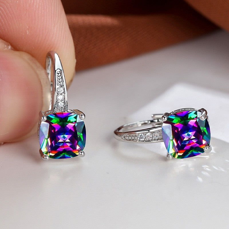 Square Zircon Inlaid Ear Hook Korean Style Fashion All-matching