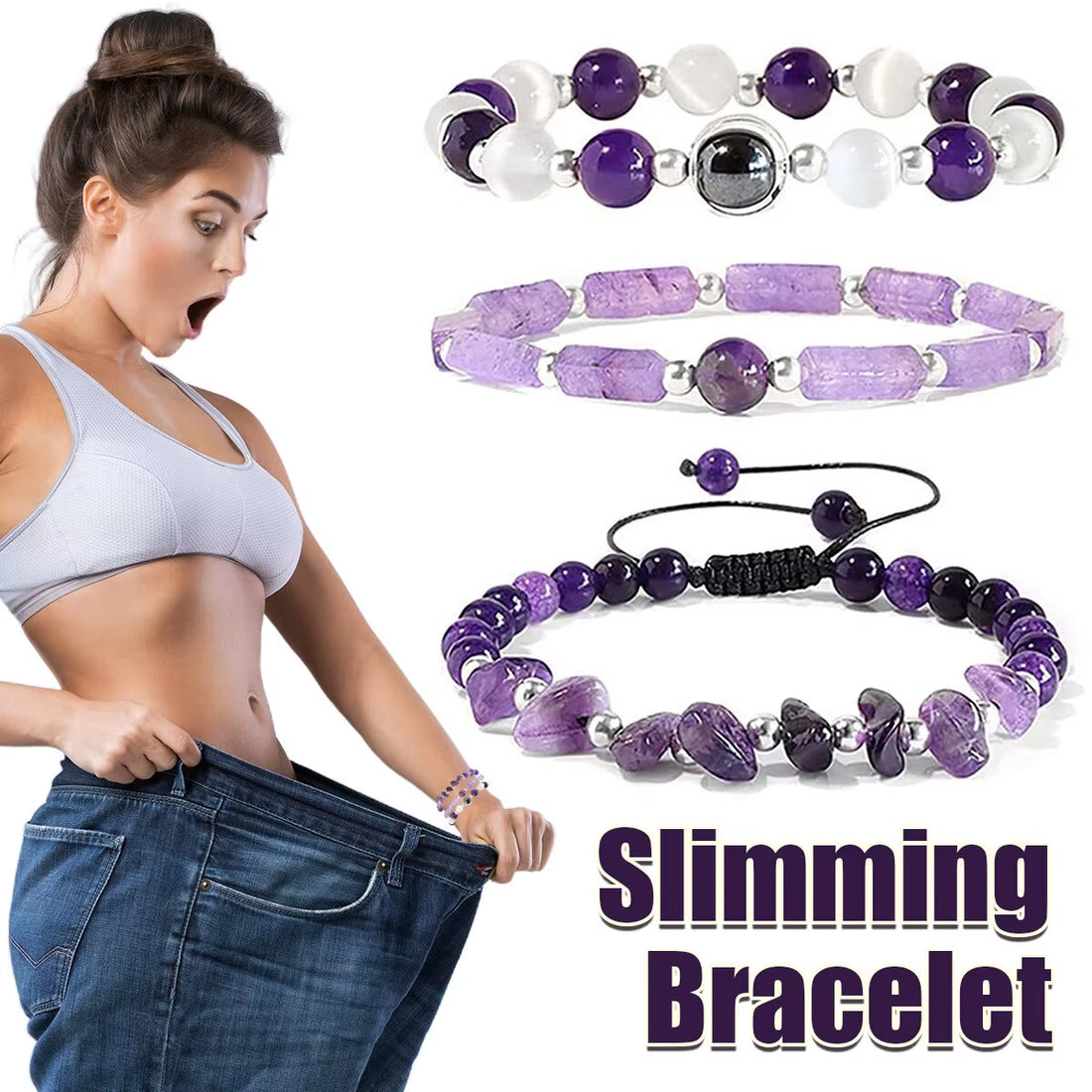 3Pcs/Set Body-Purifying Amethyst Bracelet for Weight Loss, Yoga, and Meditation - Healing Stone Jewelry for Women and Men