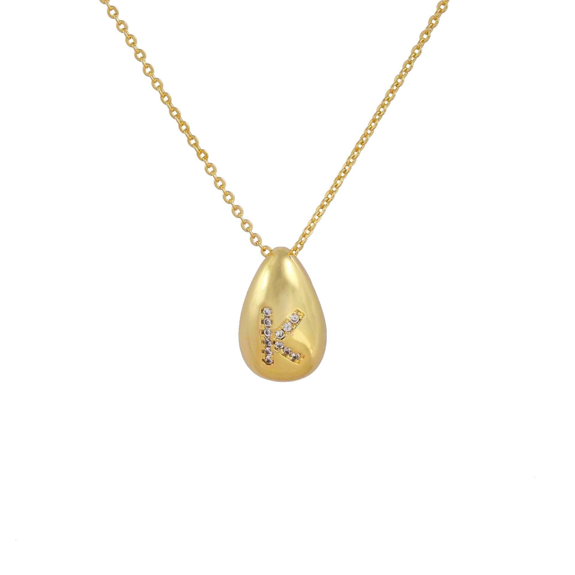 Glossy Water Drop 26 English Letter Pendant Copper-plated Gold Simple Pendant Female