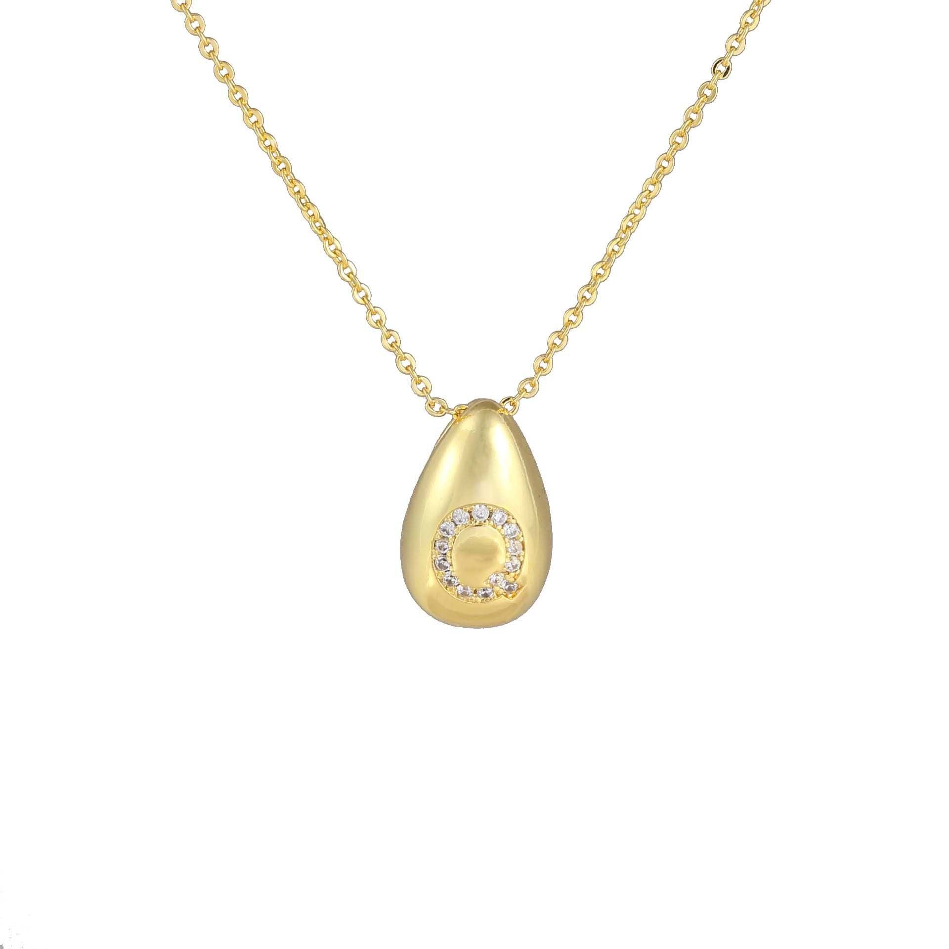 Glossy Water Drop 26 English Letter Pendant Copper-plated Gold Simple Pendant Female