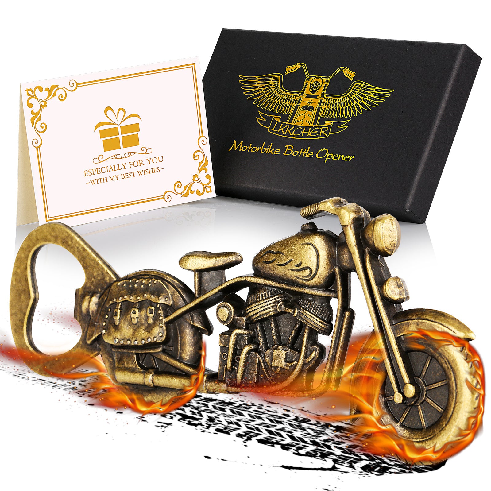 Old Style Motorcycle Beer Bottle Opener Black Gift Box With Greeting Card, Exclusive Gift For Motorcycle Enthusiasts, Bar Tool For Beer Enthusiasts, Ideal Choice For Home And Bar Use