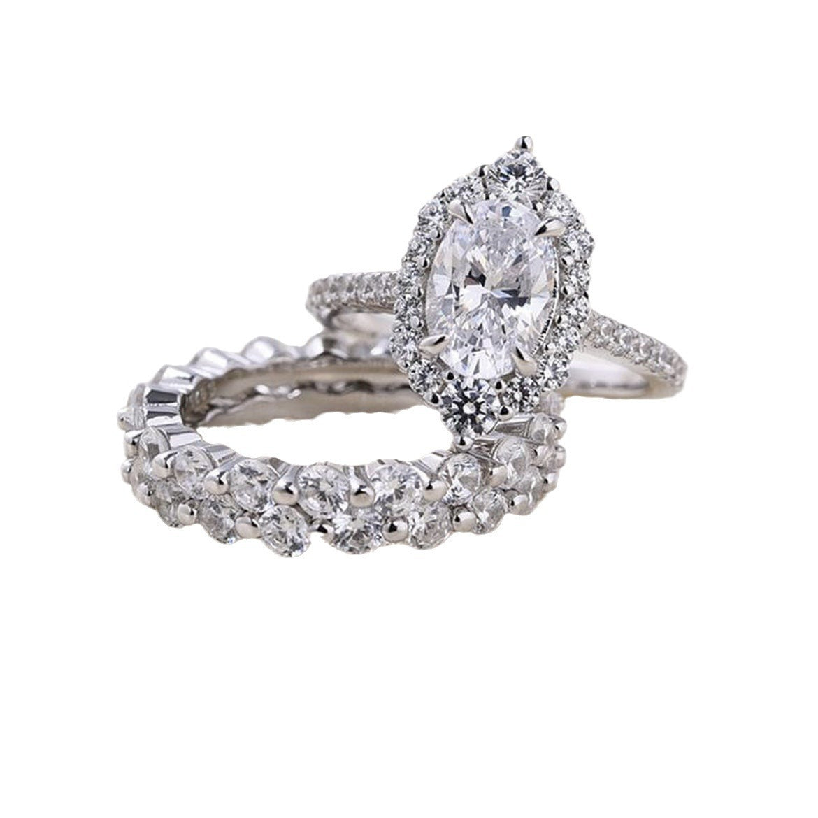 New European And American Fashion Jewelry Oval Zircon Women's Ring Set Ring